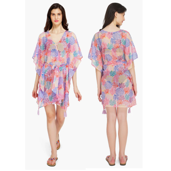 NWT America & Beyond Mauve Sedge Rush Sea Coral Cover Up Colorful Women's Large - Picture 1 of 5